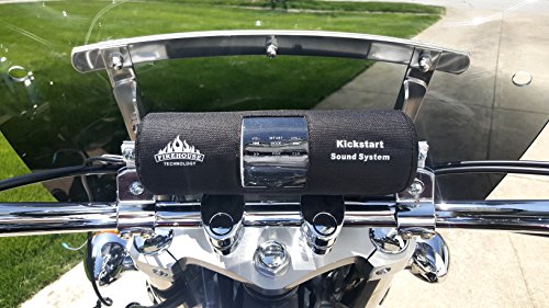 Kickstart Silver Motorcycle ATV Speaker Stereo Bluetooth w/ FULL Wiring harness, Dust Cover, 4.0 GB Card, Bar Extensions, Bluetooth MP3 Stereo System for Crusiers Scooter Bike ATV