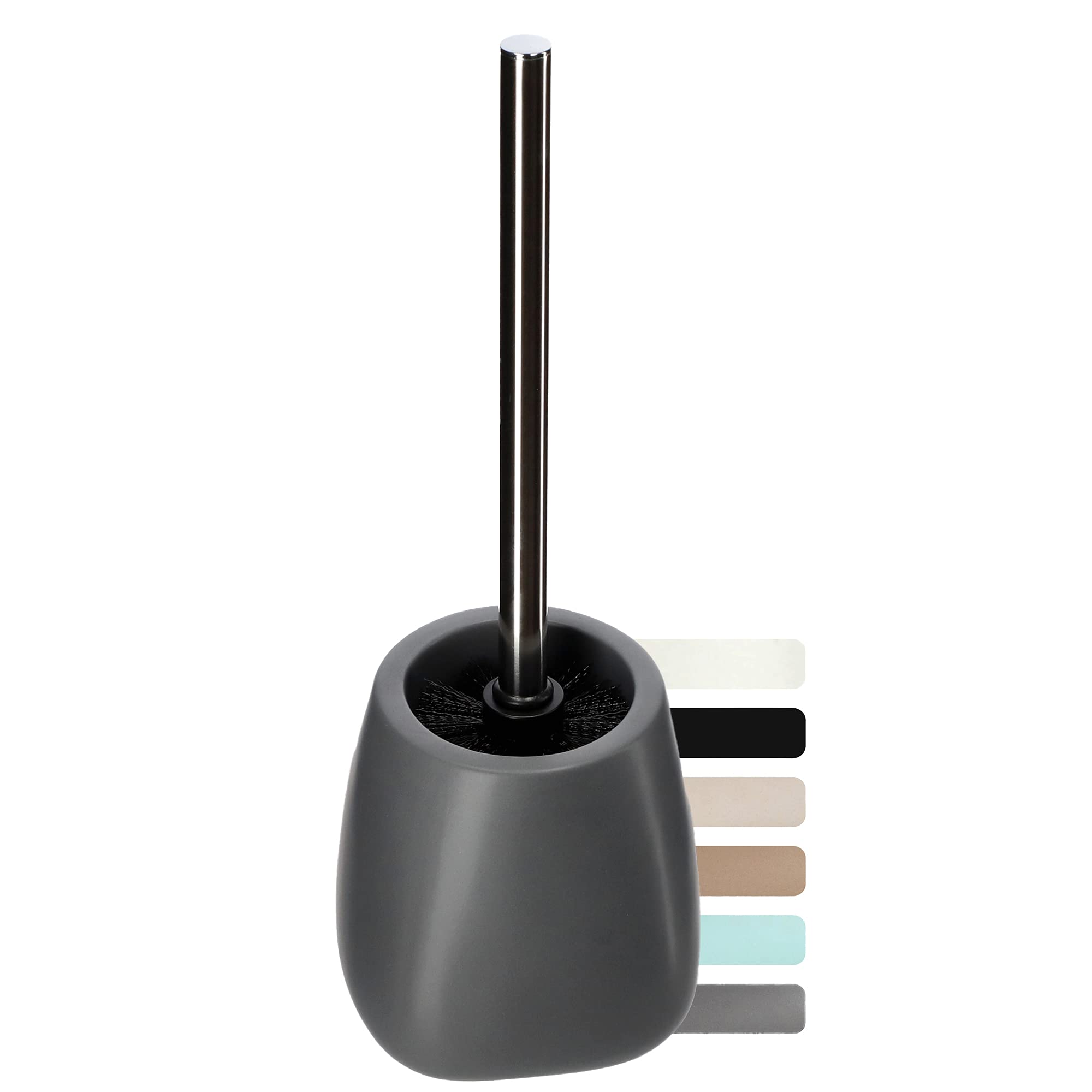 KADAX Toilet Brush with Holder, Brush with Long Steel Handle and Stiff Bristles, Bathroom Brush with Ceramic Holder in Several Colours (Grey)