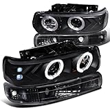 Chevy Silverado Suburban 1500, Black Halo Projector Headlights, Bumper Lamps