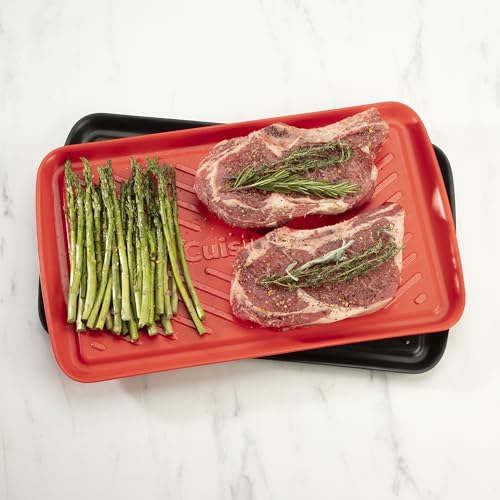Cuisinart Grilling Prep & Serve Trays, 17x10.5 inch BBQ Tray Safe for Food Handling, 2 Dishwasher Safe Nesting Trays Black & Red, Perfect Grilling Accessories for Cooked & Raw Meat, Fits 6 Burgers