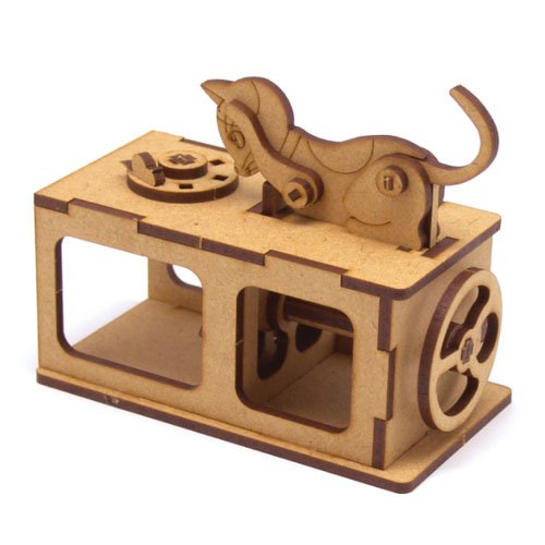 Mize DIY Wooden Automata Assembly Model Kits (Moving Cat Chasing Mouse) Mechanical Puzzles for Kids & Kidults, Home Room Office Interior Decor