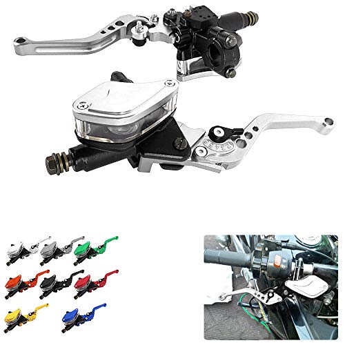 Aluminum 7/8" 22mm Motorcycle Dual Pump Hydraulic Handles Brake Clutch Levers Cylinder Master Reservoir Set For Ducati For Suzuki For Street Bike (Silver)