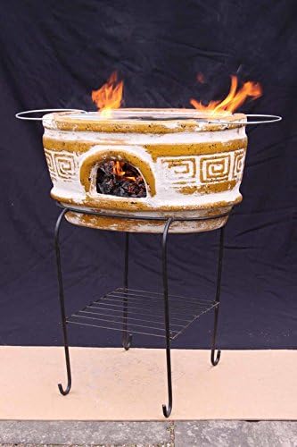 Classic Design Outdoor Portable Wood/Charcoal Chimney with Stands & BBQ Grill Included (Materials: Steel/Clay, Color: Brown/Black)