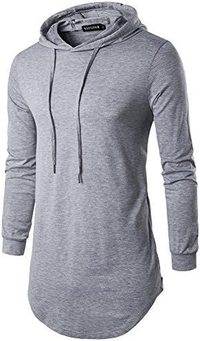 SHDAS Men's Casual Hipster Hip Hop Hoodie Longline Hooded T Shirts