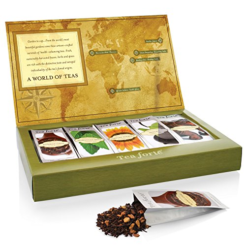Tea Forté Single STEEPS World of Teas Loose Leaf Tea Sampler, Assorted Variety Tea Box, 15