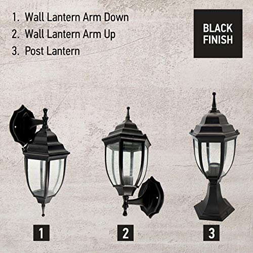 OSTWIN 1-Light Outdoor Garden Post Lantern L04 Lighting Fixture, Traditional Post Lamp Patio with One E26 Base, Water-Proof, Black Cast Aluminum Housing, Clear Glass Panels, ETL Listed - Thumbnail 4