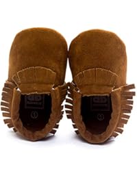 CENCIRILY Baby Soft Sole Suede Moccasins Tassels for Boys Girls Non Slip First Walkers Crib Shoes,01 Dark Brown,3-6 Months M US Infant