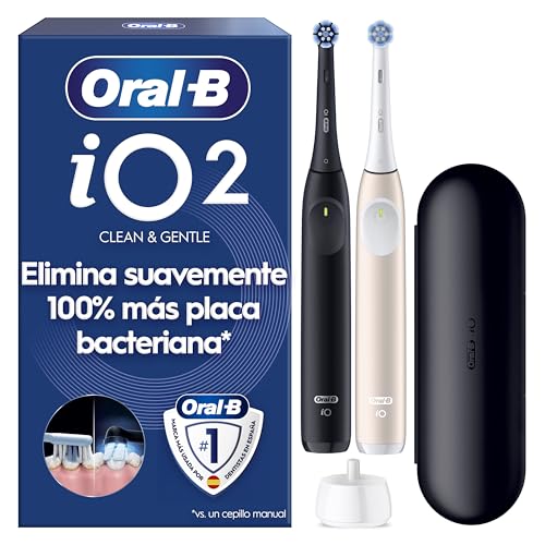 Oral-B iO2 Cepillos de Dientes Eléctricos, Negro y Rosa, Pack de 2, 2 Cabezales - Cepillo Dental Oral B con 3 Modos de Cepillado, Sensor de Presión, Batería de Larga Duración Y Estuche de Viaje