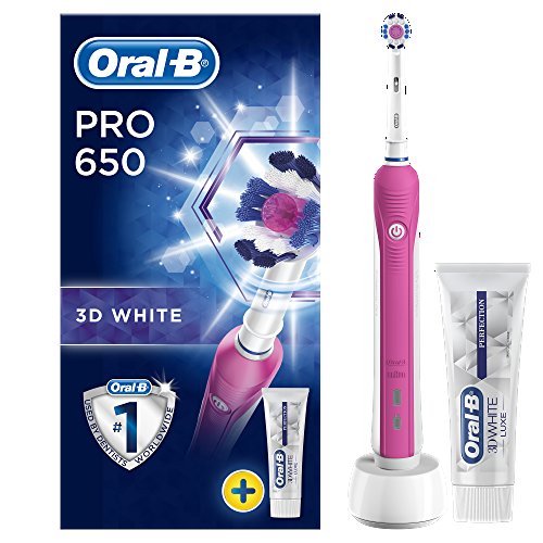 Oral-B Pro 650 Pink 3D White Electric Rechargeable Toothbrush and Toothpaste (UK 2-Pin Bathroom Plug)