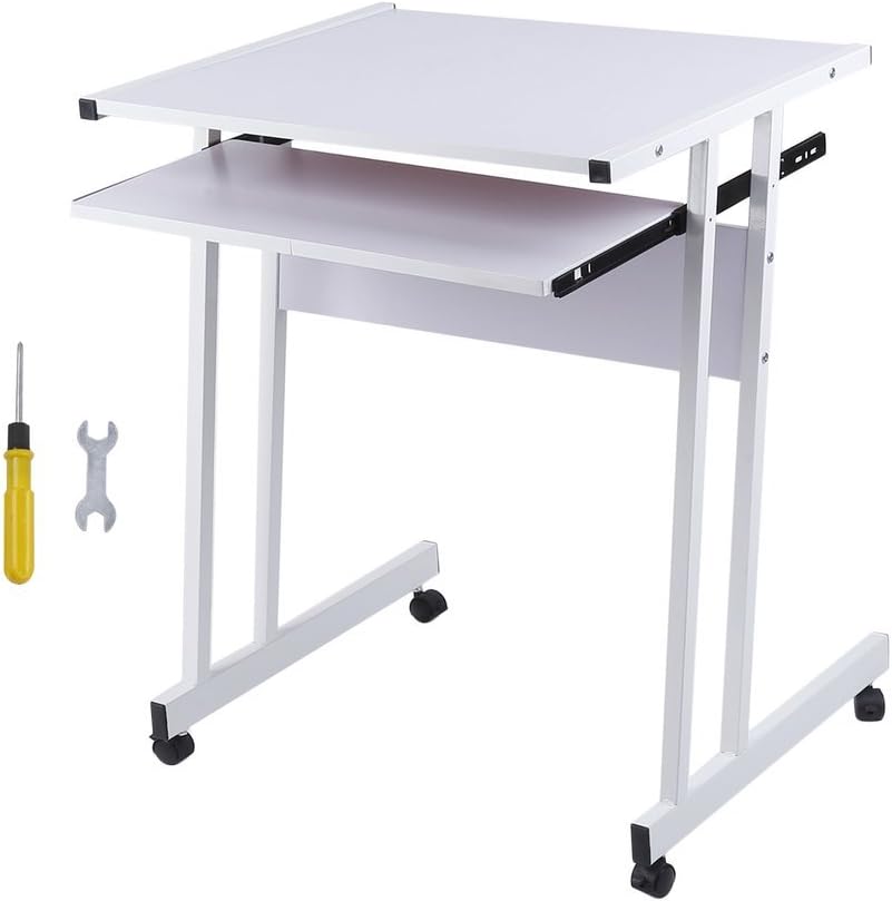 Chriskopher Mobile MDF Small Computer Desks with Keyboard Tray, Office