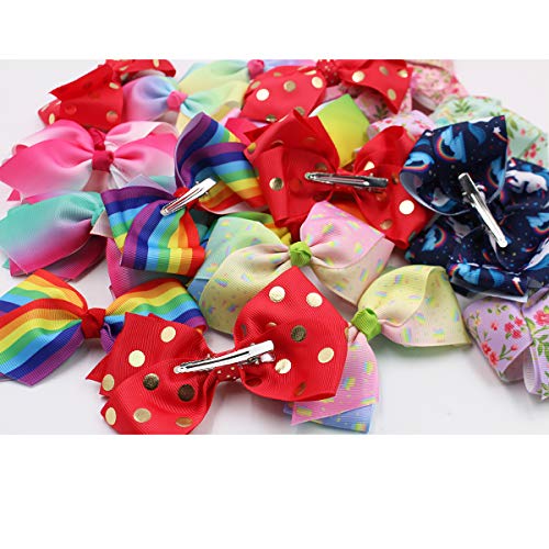 24Pcs Pinwheel Hair Bows for Girls 4.5 Inch Colorful Grosgrain Ribbon Bows with Alligator Hair Clips Pigtail Bows in Pairs for Baby Girls Toddlers Kids Children