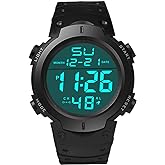 Men's Simple Digital Military Watches Large Face Sport Electronic LED Double Time Waterproof Wrist Watches for Men with Stopwatch Alarm LED Backlight