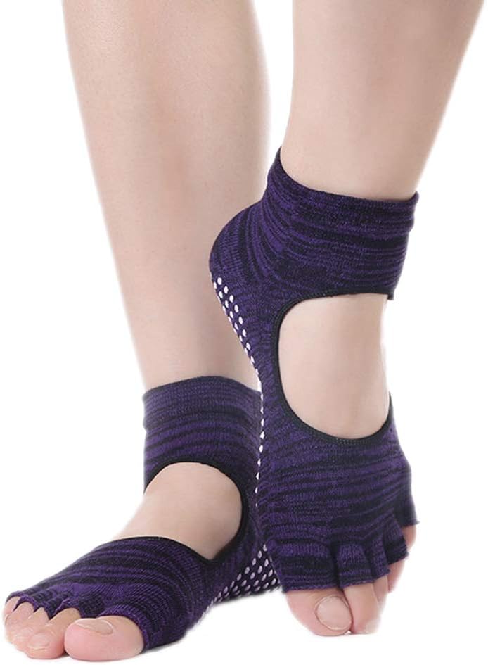 Monbedos Open Toe Women Anti Slip Cotton Finger-Separated Yoga Socks Ladies Sport Pilates Socks Ballet Dance Socks