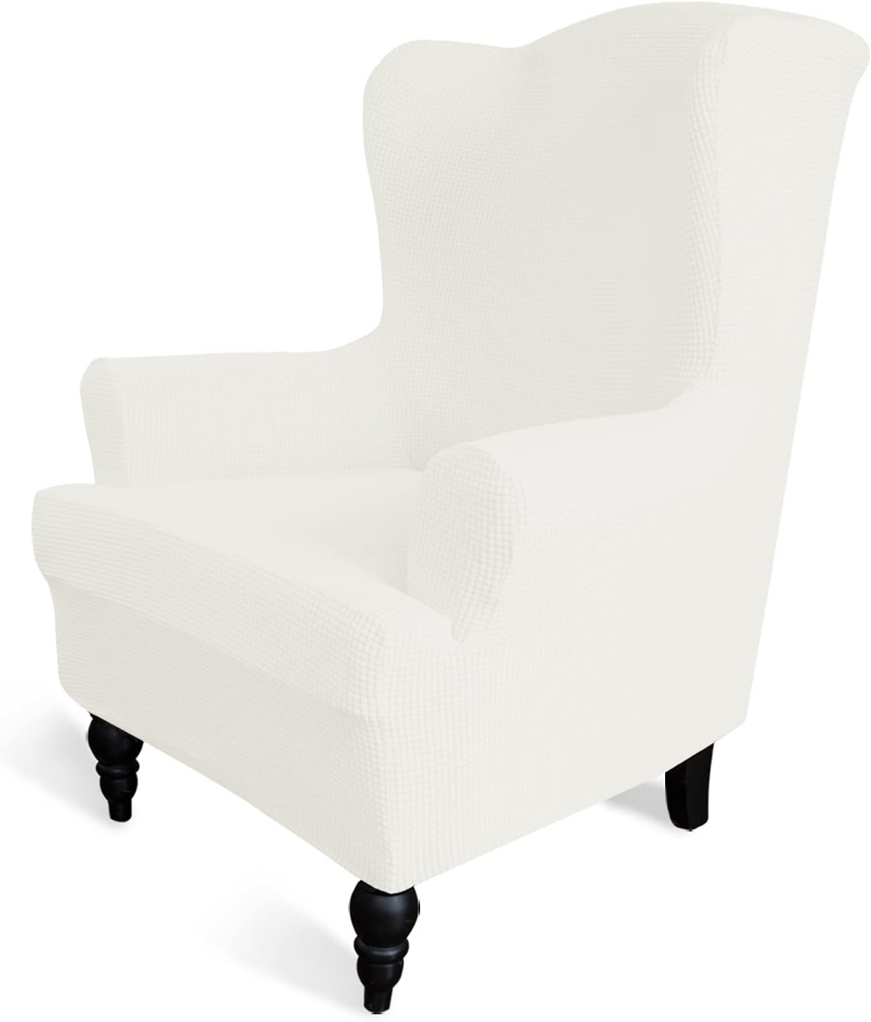 Slipcovers - Easy-Going Stretch Wingback Chair Sofa Slipcover 1-Piece Sofa Cover Furniture Protector Couch Soft with Elastic Bottom Spandex Jacquard Small Checks (Wing Chair,Cream)