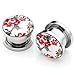 PiercingJ Mens Womens Pair Punk Stainless Steel Screw Tunnels Ear Expander Stretcher Piercing Gauge (Chinese Peony)
