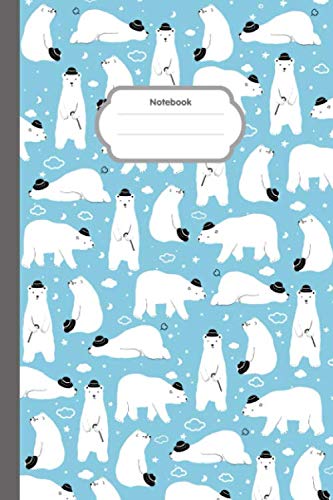 Smart White Polar Bears Notebook - 6 x 9 inches - 100 pages: Doodle Animals Cute Bears Lined Notebook - Composition Book - Journal - Planner - Diary