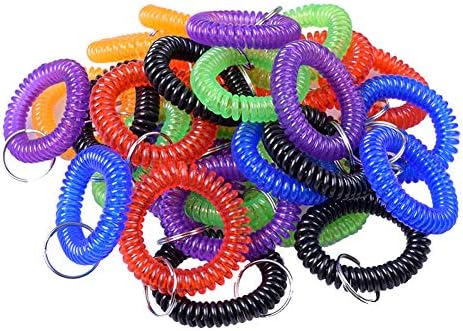 12 PCS Flexible Spiral Coil Band with Key Ring Stretchable Spring Wrist Band Keychain for Office, Shopping Mall, Sauna Bathroom and Outdoor Activities Place, Assorted Color