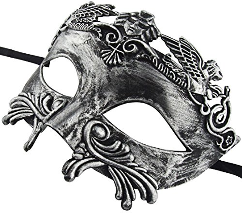 KEFAN Greek Roman Masquerade Mask for Men Venetian Mardi Gras Halloween Wedding Ball Mask (Silver Black) - Thumbnail 3