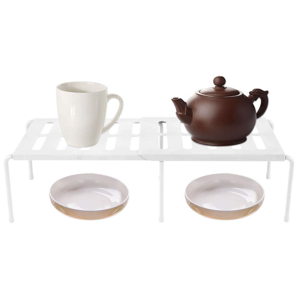 Expandable Cupboard Shelf Kitchen Cupboard Shelf Organiser Multi-Function Storage Rack for Kitchen Cabinets, Counter-Tops, Pantries 36cm to 69cm Silver