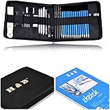 36 pieces Professional Art Set Drawing Sketching Pencil Set with Pencils,Graphite,Charcoal,Erasers,Sharpeners Art Supplies by ROYI Bonus with Free Sketchbook&amp;Portable Kit Bag for Kids, Teens and Adult