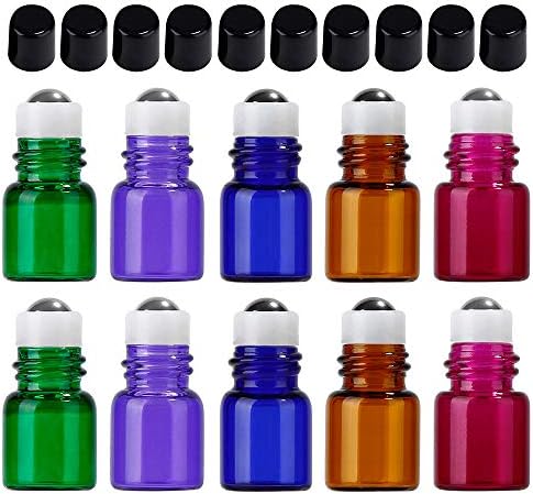10PCS Pretty Essential Oils Bottles with Roller Balls, Glass Refillable Bottles Container for Fragrance,Essential Oil,Aromatherapy,Perfumes size 2ml (Multi color Set 1)