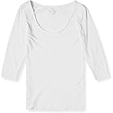 Boody Women's Scoop Neck Top - Long Sleeve Shirts for Women with 3/4 Sleeves, Seamless Long Sleeve Tops for Women - Slim Fit Layering Shirt, Bamboo Viscose for All-Day Comfort - White, Medium