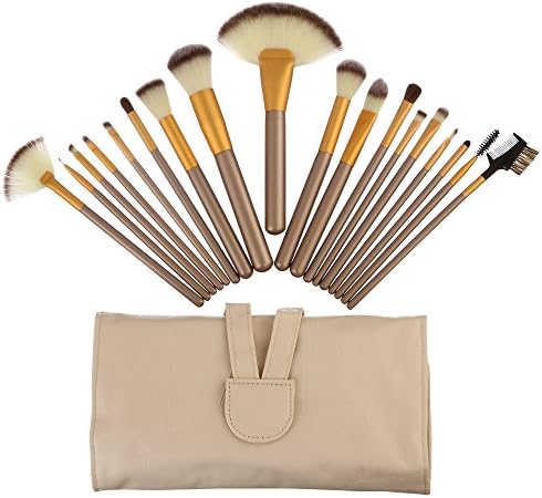 Angeltyr Makeup Brushes Set - Foundation Contour Eyebrow Eyeliner Eyelash Lip Powder Brush (18pcs, Champagne)