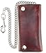 RFID Blocking Men's Tri-fold Vintage Long Style Cowhide Top Grain Leather with Steel Chain card holder Wallet,Snap closure, Made In USA,G-ab339,Antique-brown