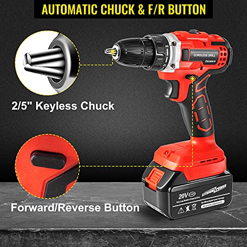 VEVOR Akkuschrauber, 20 V 2 Ah Akku Schlagbohrmaschine 35 Nm Maximales Drehmoment Akku Schlagschrauber mit 2 Batterien… – Bild 5