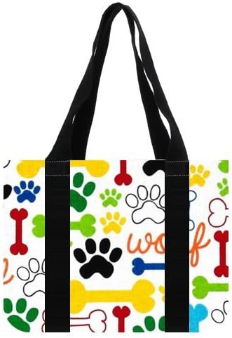 Custom Dog Paw Prints Tote Bag Canvas Shopping Shoulder Bag