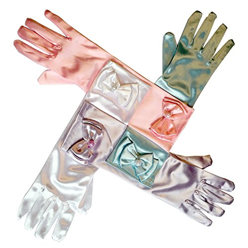 RQJ Girls Pearl Bowknot Colored-light Long Formal Full Finger Glove Princess Dress Gloves for Wedding Accessories and Party Cosplay