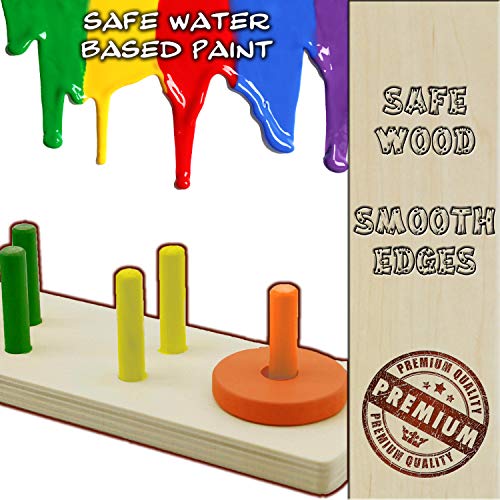Wooden educational sorting and stacking toy - Learn color and shape recognition - puzzle blocks toy for toddlers - preschool Children game - Kids Montessori education