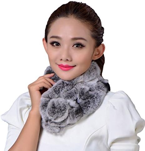 Zegeon Women's Real Rex Rabbit Fur Knit Scarves Winter Warm Neck Scarfs (Gray)