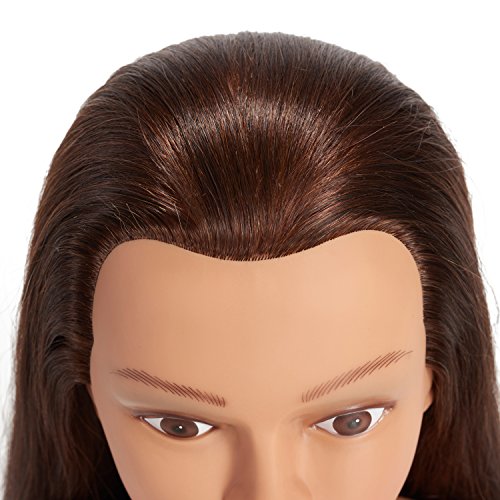 Traininghead 28-30" 100% Human Hair Mannequin Head Hairdressing Training Practice Head Hair Styling Cosmetology Manikin Doll Head With Clamp (Brown)