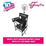 TuscanyPro Portable Heavy-Duty Makeup Artist Chair with 14″ LED Ring Light – Perfect for Makeup, Salon, Events with 29 Inch Seat Height – Carry Bag Included – 10 Years Warranty – US Patented