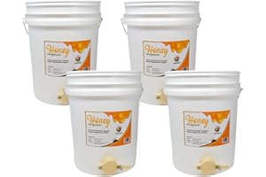 SunVara Honey Bucket 5 Gallon Bucket with Spigot White Honey Extractor Equipment, Honey Gate Valve for 5 Gallon Bucket, Honey Bucket with Spigot - Food-Grade PP 20L Capacity 4 Pack