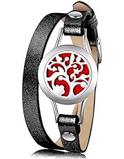 Jack & Rose Essential Oil Diffuser Bracelet, Tree of Life Jewelry Aromatherapy Locket Bracelets Leather Band with 8 Color Felt Pads, Birthday Gifts for Women Daughter Girl Mom