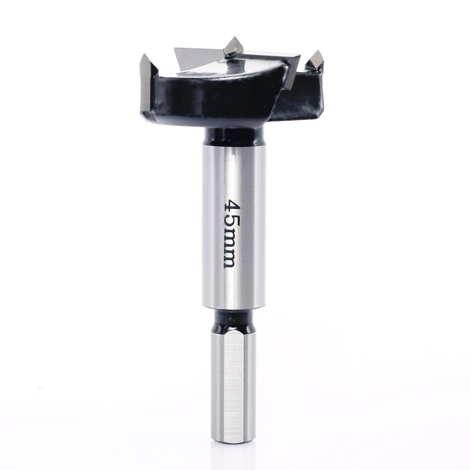 Akylin Forstner Drill Bit 45mm - Carbide Tipped Forstner Bit - Hex Shank Wood Hinge Drilling Hole Saw Cutter, for Auger Opener, Drilling Boring Bit