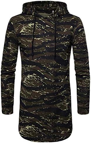 Mens Long Sleeve Hoodie Camo Hunting Sweatshirt for Jungle Hunting Camouflage Tree Combat Tracksuit Men's Hooded Open Edge Long Cardigan No Zipper Outwear Long Sleeve Black