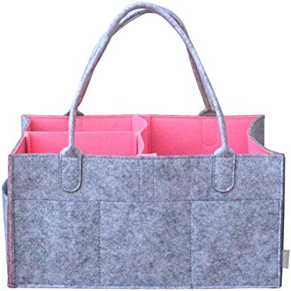 BeeChamp Portable Baby Diaper Bag Large Storage Insert Organizer Felt Basket for Wipes Toys Change Table Shower Gift Caddy (Pink)