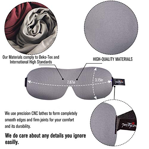 PrettyCare 3D Sleep Mask (Black and Grey with 2 Pack) Eye Mask for Sleeping - Contoured Night Blindfold for Airplane with EarPlugs & Yoga Silk Eye Bags for Travel, Best for Men Women