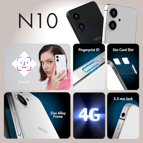 NUU N10 Basic Cell Phone for T-Mobile, Mint, Metro, Qlink, Tello and More 4GB/128GB, Perfect for Teenagers, Dual SIM 4G, Octa-Core 6.6
