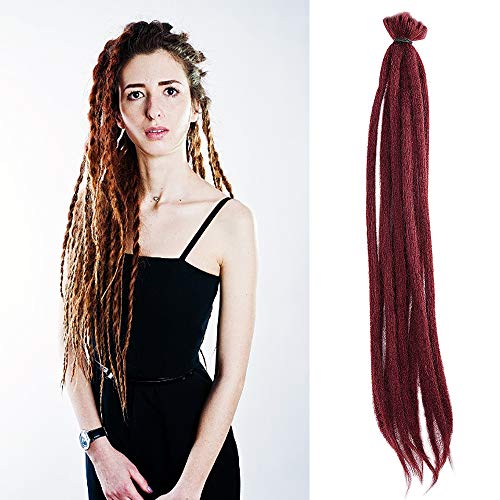 Noverlife 10 Strands 50cm/20″ Burgundy Red Dreadlock Extensions, Single Ended Crochet Synthetic Dreadlocks Accessories, Jamaica Punk Hip-Hop Reggae Hair Braiding Wigs Faux Locs for Fashion Men Women