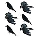 Set of 6 Crows for Halloween Decorations - 4 inches | 3 Standing and 3 Flying | Real Feathers and Wire to Attach