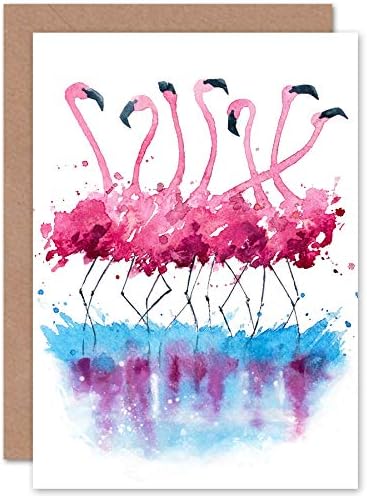 Wee Blue Coo Flamingos Dancing Watercolour Greeting Card With Envelope Inside Premium Quality, 14.5 x 12.5 cm