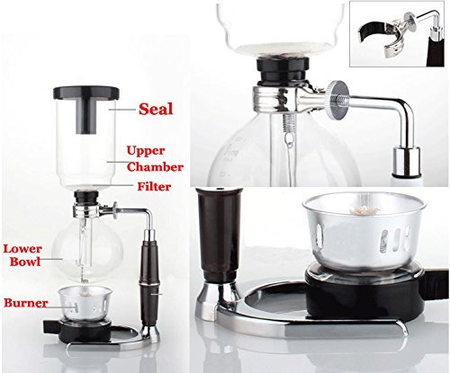 5 Cup Tabletop Siphon (Syphon) Coffee Maker with Alcohol Burner, Plastic Coffee Powder Spoon, Filter Cloth and Wooden Stirrer - Thumbnail 2