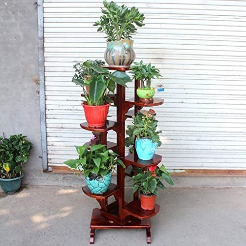 Huhgue Exquisite Pot Rack Flower Stand Solid Wood Living Room Interior Chinese Multi-Layer Racks Fleshy Green Daffodils Wood Flower Pot Shelf