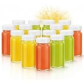Juice Shot Bottles Set - Wide Mouth for Juicing, Beverage Storage, Liquids, 2 oz, Clear Small Glass Bottles with White Caps, Reusable, Leak Proof, Jars (16 pack)
