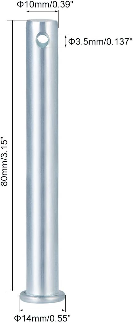 sourcing map Single Hole Clevis Pins,10mm x 80mm Flat Head Zinc-Plating Steel 10 Pcs, silver - Image 3