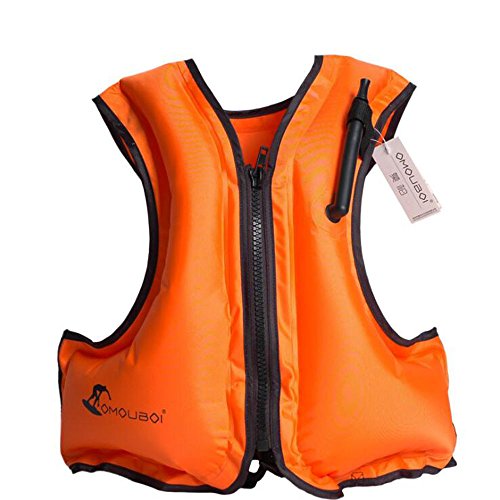 Kingswell Kids Inflatable Swim Vest Child Life Jacket Portable Buoyancy Safety Aid Vest For Swimming, Snorkeling, Diving-Orange